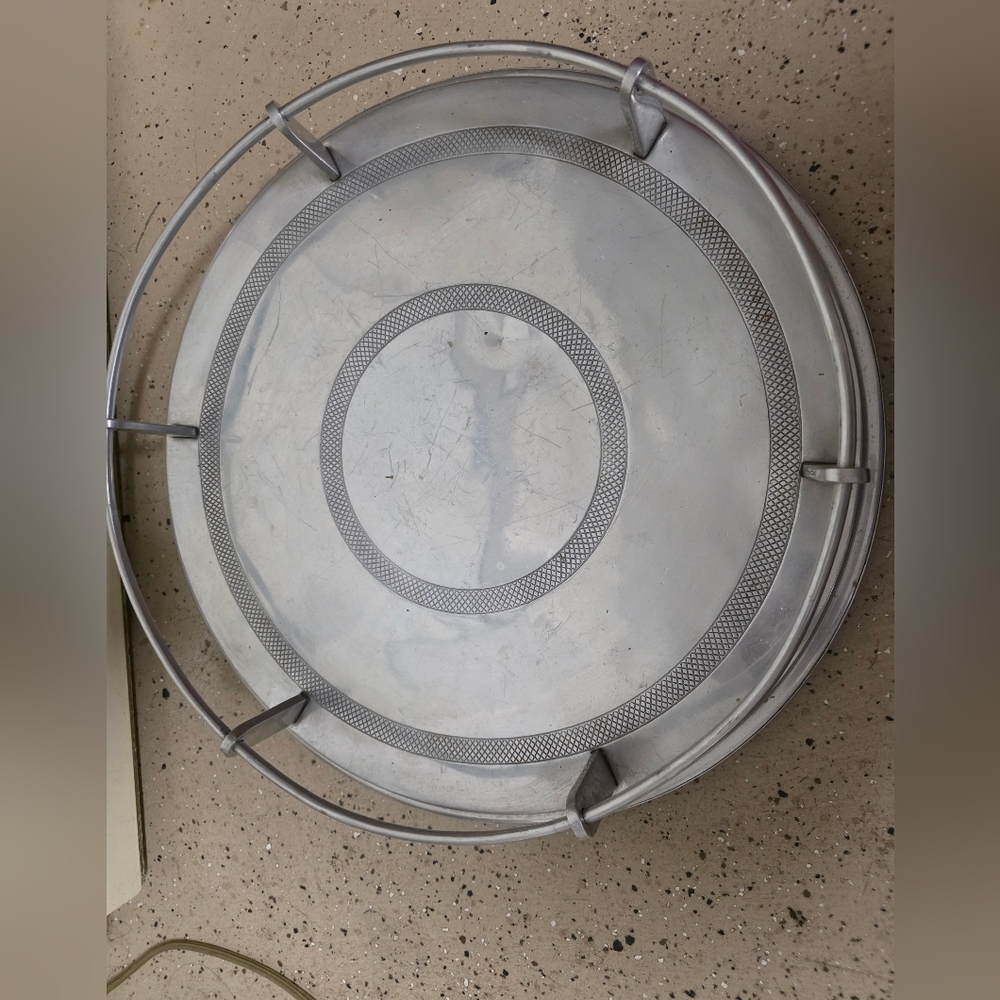 Pottery Barn Silver Round Metal Serving Tray with Ring Detailing